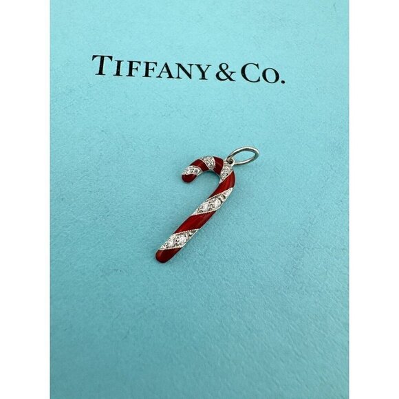 RARE Tiffany & Co. Platinum Candy Cane Charm with Enamel and Diamonds - Picture 1 of 6